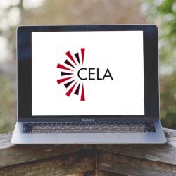 Laptop with CELA logo on screen
