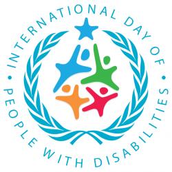 International Day of People with Print Disabilities logo shows 4 colourful human characters under a star and surrounded by a wreath. 