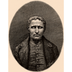 A black and white portrait of Louis Braille