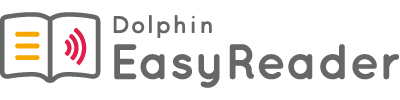 Dolphin EasyReader logo - an open book with an audio icon on one of the pages