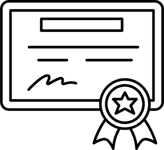 Graphique noir et blanc d'un certificat avec des lignes représentant l'écriture et un sceau avec une étoile au milieu en bas à droite.