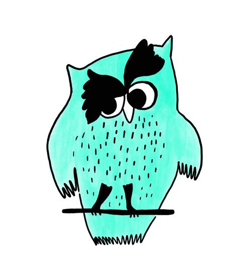 Cartoon of a blue owl.