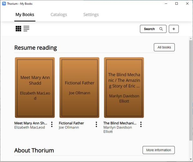 Main screen of Thorium reader application