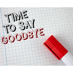 On graph paper the words Time to Say Goodbye are written in block type and a red marker is placed below the text.