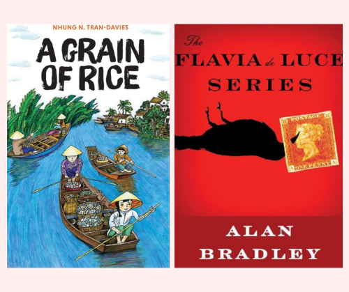 Two books covers: A grain of rice by Nhung N. Tran-Davies, and Flavia de Luce mystery series by Alan Bradley.
