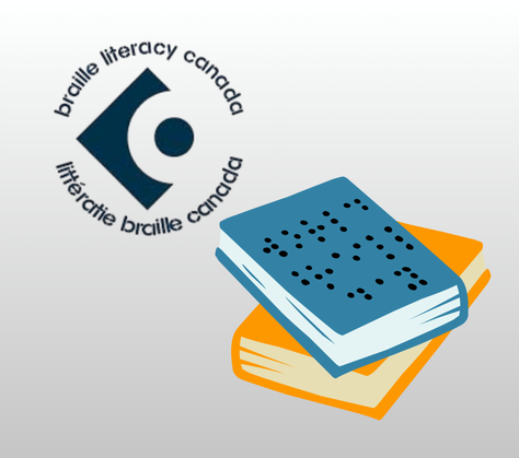 The Braille Literacy Canada bilingual logo next to a graphic of two braille books.