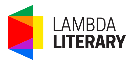 Lambda awards logo: A red, yellow, green, blue, purple and orange graphic of a square with two triangles overlapping it and the words Lambda Literary to the right of it.