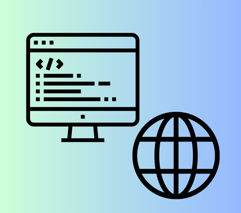 Un graphique d'un ordinateur et d'une icône d'internet sur un font bleu et vert dégradé.