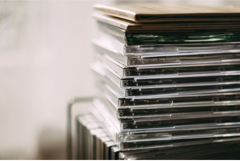 A stack of CD cases.