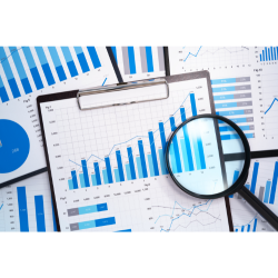 various graph are displayed next to a magnifying glass