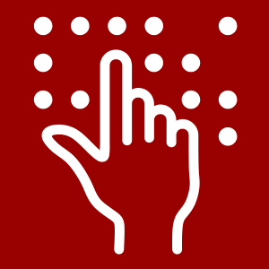 A graphic of a hand reading braille. 