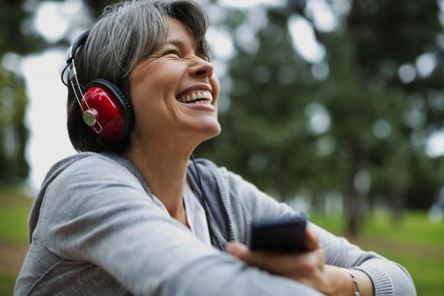 Woman listening to an audiobook