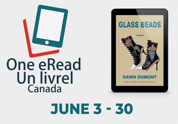 Glass beads book cover with photo of author and logo for One eRead Canada