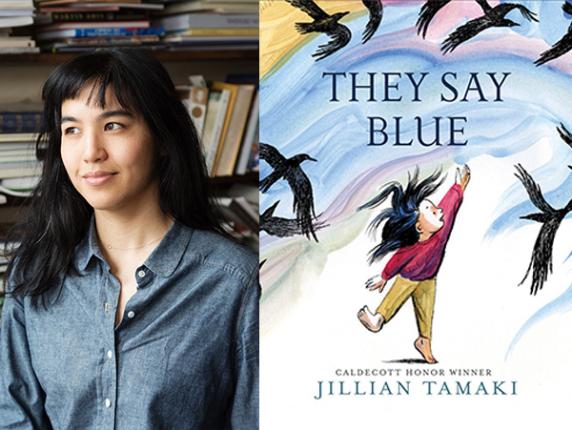 Book cover of They say blue and photo of author