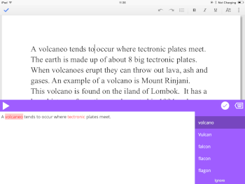 Literacy support software on screen highlighting the text in a document