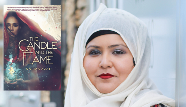 Book cover of The candle and the flame and picture of author
