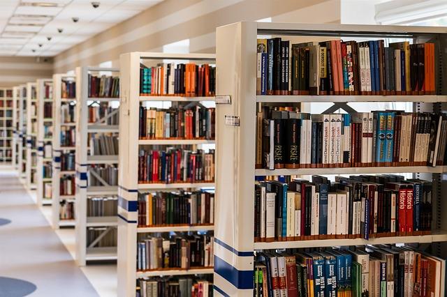 shelves in a library