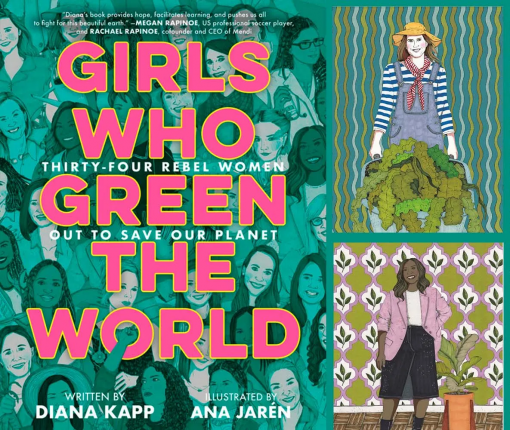 Book cover of Girls who green the world with art work from book