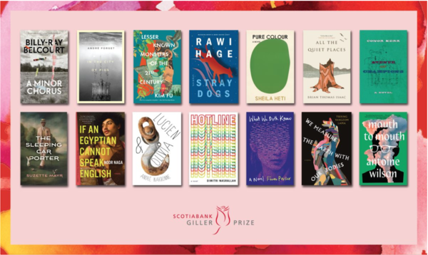 Book covers of the 14 nominated titles for the 2022 Giller Prize