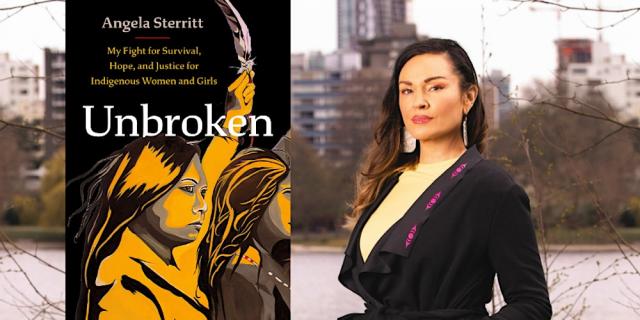 Book cover of Unbroken with photo of author Angela Sterritt