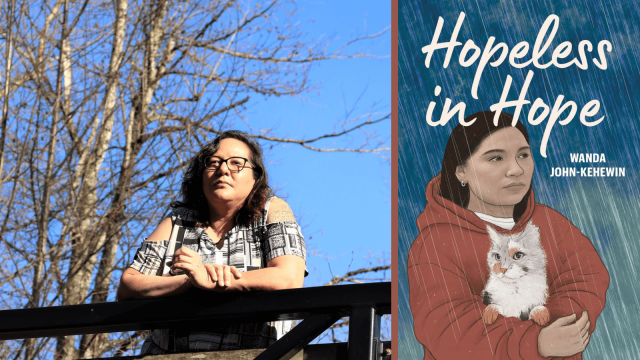 Book covers of Hopeless in Hope with a photograph of author Wanda John-Kehewin